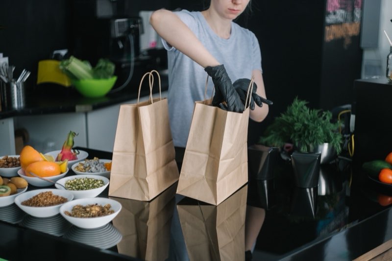 Food delivery orders being packed