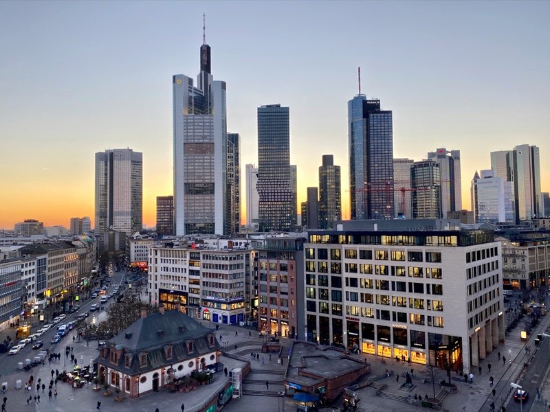 Financial district at sunset