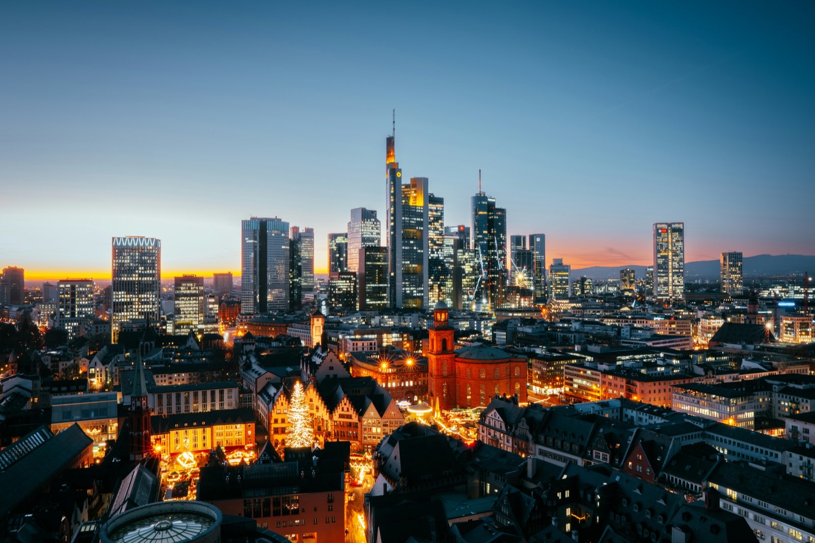 Financial district at dusk