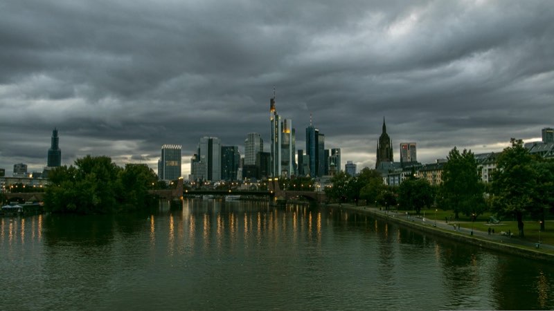 City skyline of residential and commercial buildings